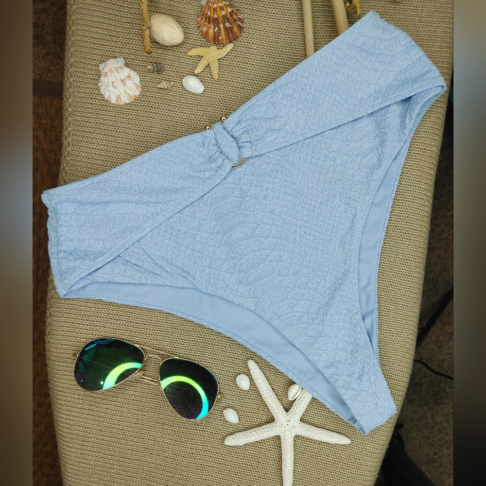 Revel Rey Inez Bikini Bottom Seine Blue Snake Texture Swim L